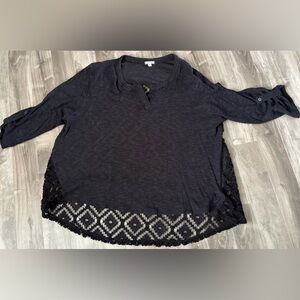 Lightweight Semi Sheer Top Crochet Lace Back High Low 3/4 Sleeves XL XXL 1X 2X